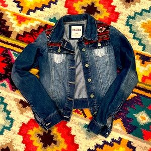 Jean Jacket with Aztec style print. Women’s xs